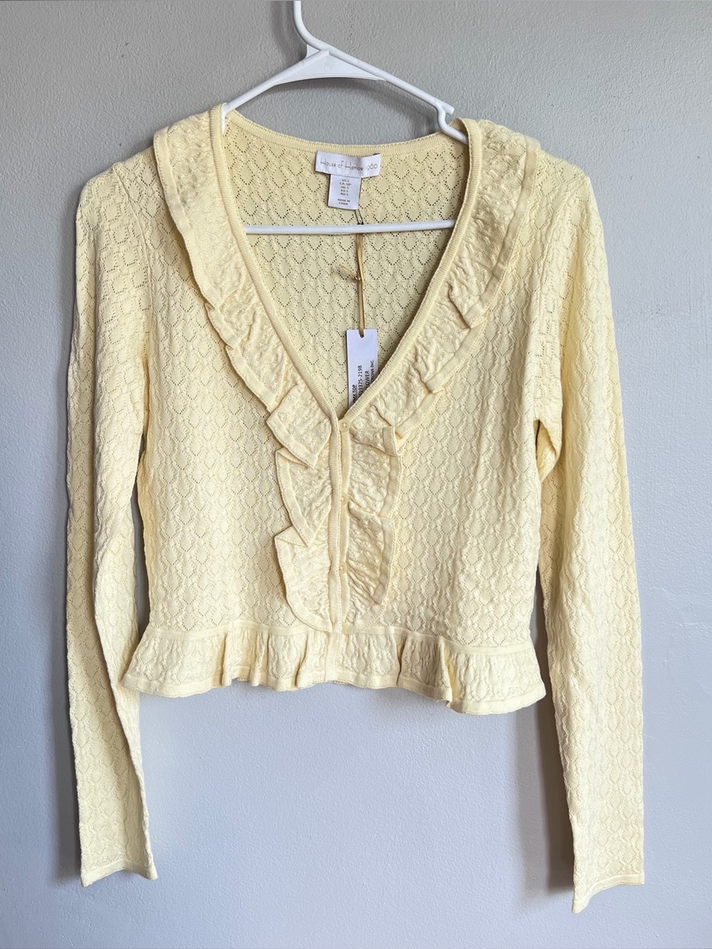 NWT House of Harlow Pointelle Ruffle Cardigan S Yellow